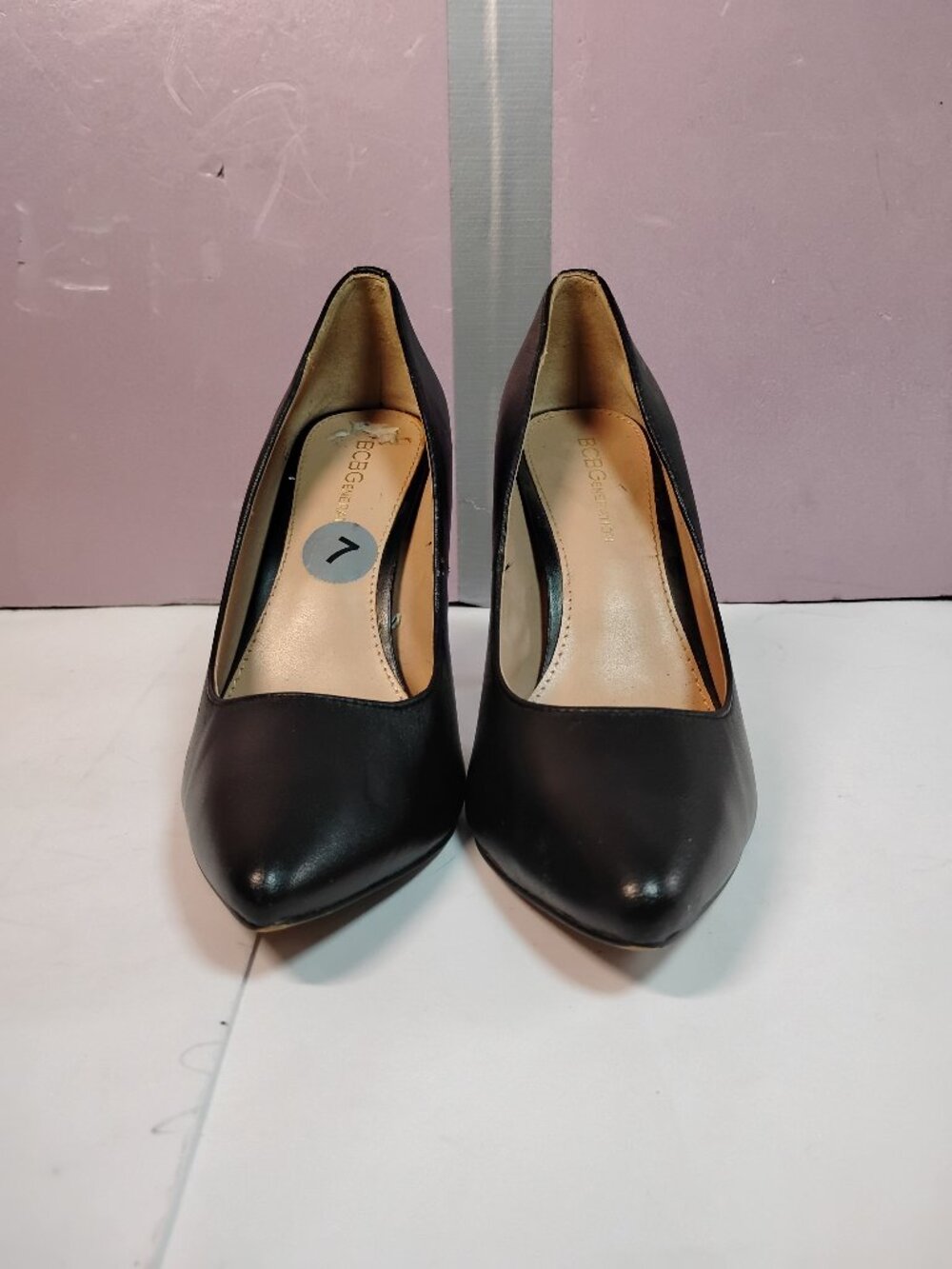 BCBGeneration Black Faux Leather Pointed Toe Stiletto Pumps Heels Size 7B
